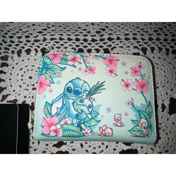 Loungefly Floral Stitch Scrump Green Mini Backpack Wallet - Picture 8 of 10